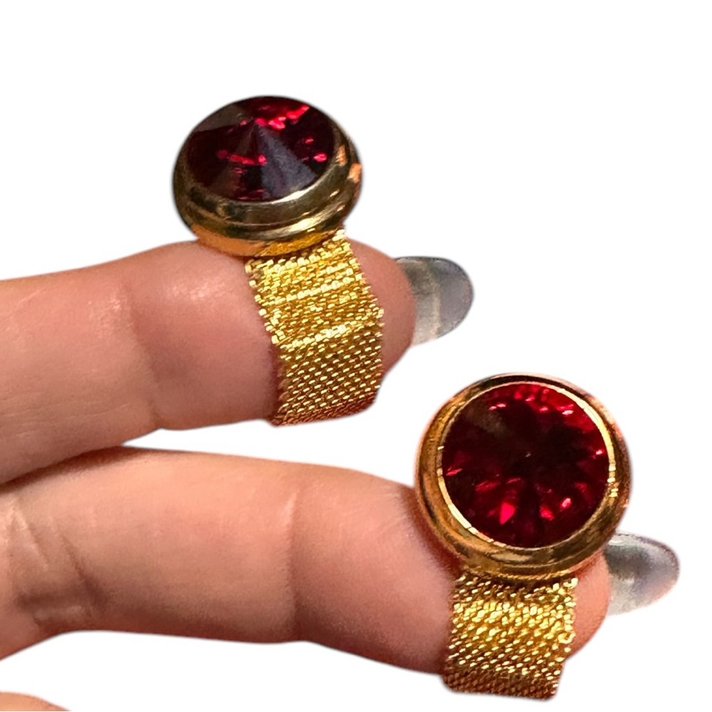 Gorgeous Red Crystal Gold Mesh Cufflinks (EUC)